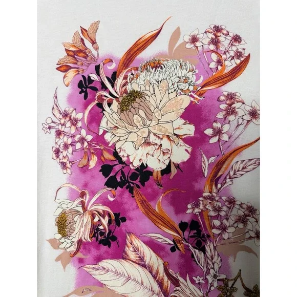 Chicos Floral Shirt Bracelet Sleeve Fairy White Pink Medium 1 3/4 Sleeve Cotton - Picture 3 of 7